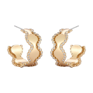 Gold and Crystal Hoop Earrings on Flat White Background