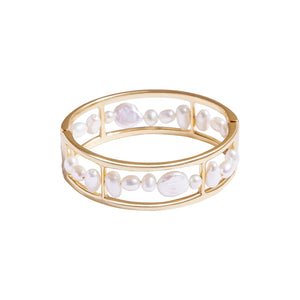 Pearl and Gold Cuff Bracelet on White Background