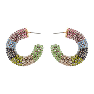 Multi-Colored Crystal Hoop Earrings on Flat White Background