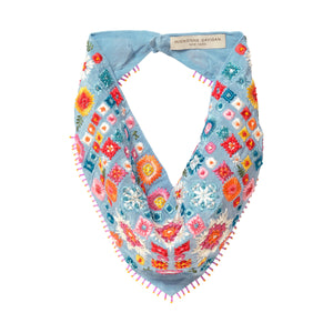 Multi-Colored Embroidered Bandana on Flat White Background