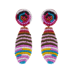 Multi-Colored Beaded Double Drop Earrings on Flat White Background