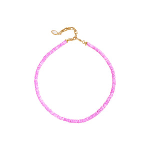 Pink Beaded Strand Necklace on White Background